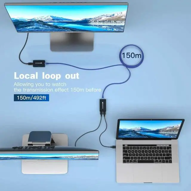 Alt view image 7 of 7 - Vszerda HDMI Extender Over IP 150m/492ft Transmission Via Cat5e/Cat6/Cat7/Cat8 Network Cable Support Local Loopout and Transmission 1 to Multiple Via Network Switch