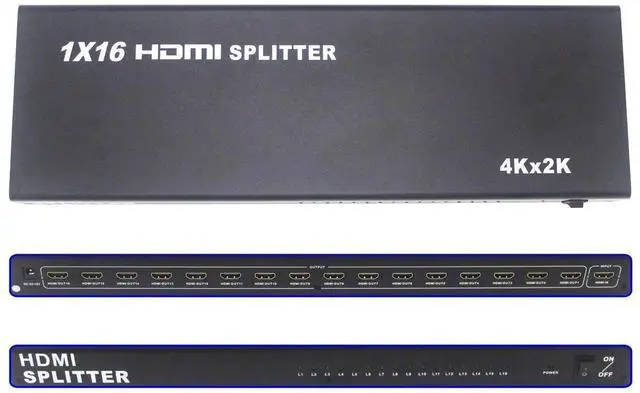 Main image of Vszerda 16 Port HDMI Splitter 1x16 Full HD 1080P HDMI 1.4 Splitter with Switcher Converter Support 4KX2K 3D Digital Audio Format-Black