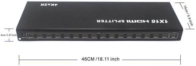 Alt view image 3 of 5 - Vszerda 16 Port HDMI Splitter 1x16 Full HD 1080P HDMI 1.4 Splitter with Switcher Converter Support 4KX2K 3D Digital Audio Format-Black
