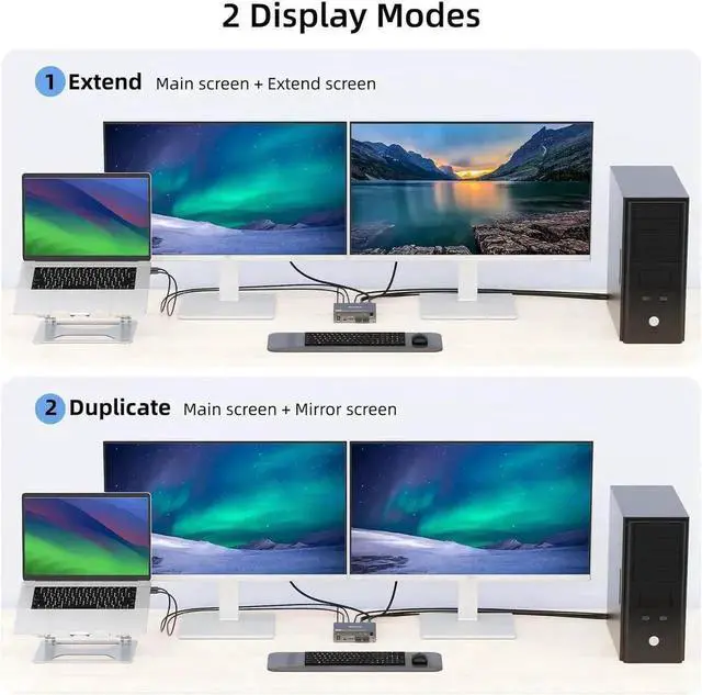 Alt view image 4 of 7 - Vszerda 2 Port USB C HDMI KVM Switch 2 Computers 2 Monitors, Dual Monitor USB 3.0 USB Type C HDMI KVM Switch Supports 4K@60Hz for 2 Laptops that Share Keyboard, Mouse and Monitor, with Wired Remote