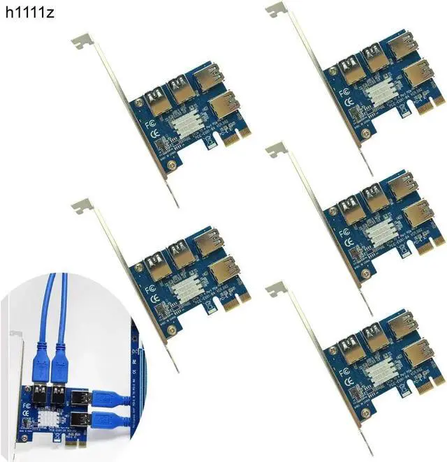 Main image of Vszerda 5PCS PCIe 1 to 4 PCI Express 16X Riser Card PCI-E 1X to External 4 PCI-e Slot Adapter Multiplier Card for Bitcoin Miner Mining