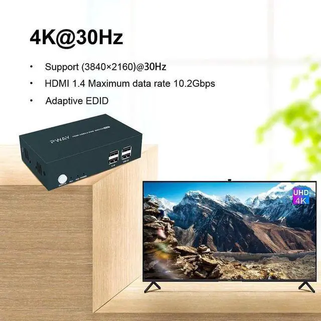 Alt view image 3 of 7 - Vszerda Dual Monitor KVM Switch HDMI 2 Port Box 4K@30Hz & USB 2.0 Hub Support Hotkey Switch KVM Switch for Dual Port Video Screen Keyboard Mouse Computer Switching