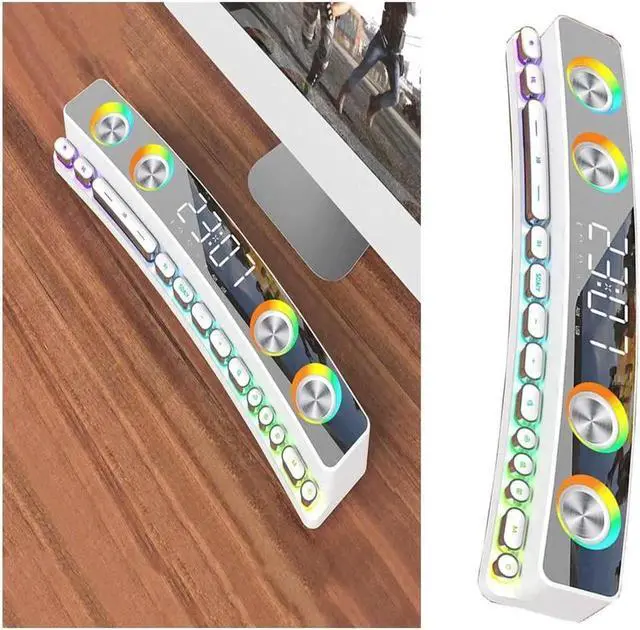 Main image of Vszerda SH39 Clock Bluetooth Wireless Game Speaker soundbar 3D Stereo Subwoofer,Computer Loudspeaker with Light,soundbar for tv Home Theater (Color : White, Size : 495 * 88 * 57mm)