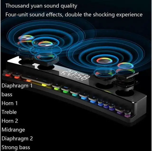 Alt view image 3 of 6 - Vszerda SH39 Clock Bluetooth Wireless Game Speaker soundbar 3D Stereo Subwoofer,Computer Loudspeaker with Light,soundbar for tv Home Theater (Color : White, Size : 495 * 88 * 57mm)