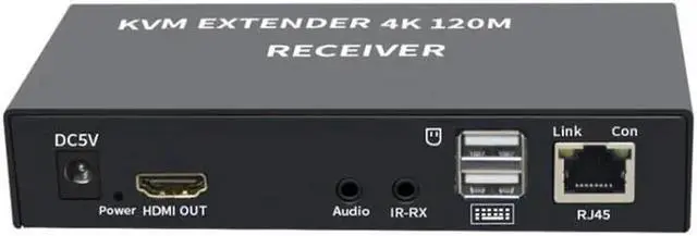 Main image of Vszerda 4K HDTV 120M KVM Extender HDMI-Compatible USB-A Keyboard Mouse 3.5mm AUX Aluminium Alloy Over CAT6 RJ45 Lan Ethernet Extender(With US Plug)