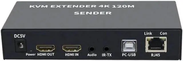 Alt view image 6 of 6 - Vszerda 4K HDTV 120M KVM Extender HDMI-Compatible USB-A Keyboard Mouse 3.5mm AUX Aluminium Alloy Over CAT6 RJ45 Lan Ethernet Extender(With US Plug)