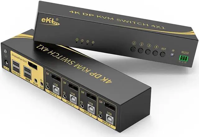 Alt view image 3 of 6 - Vszerda Displayport KVM Switch, Displayport 4 Port DP 1.2 4x1 Supports 4K @60Hz 4:4:4 hotkey Switching Keyboard Mouse Audio with USB 2.0 Control up to 4 PCs