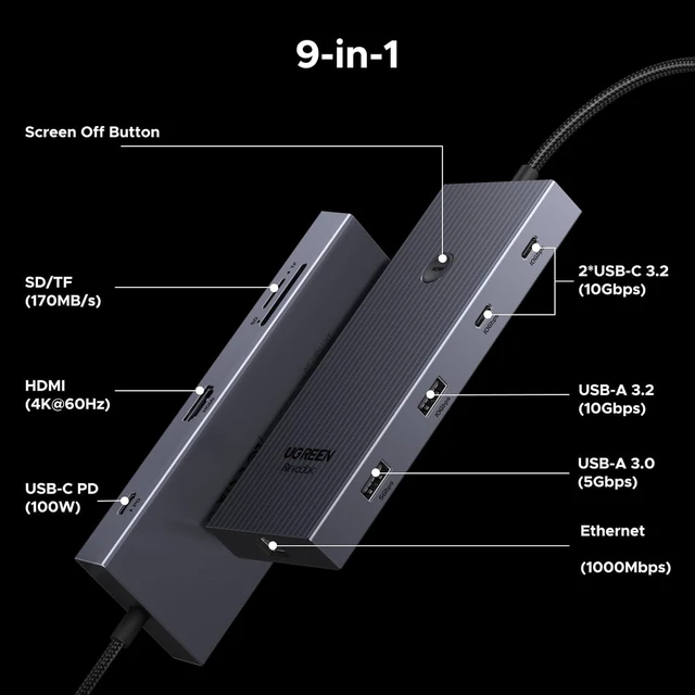 Alt view image 2 of 7 - Vszerda Revodok Pro 9 in 1 USB C Hub Gigabit Ethernet Adapter 4K@60Hz HDMI, 100W PD Charging, USB A Data Ports, SD/TF Card Reader Compatible with Mac M1, M2, M3,M4, Steam Deck