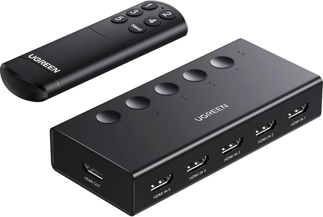 Main image of Vszerda HDMI Switch 5 in 1 Out 4K@60Hz, HDMI Splitter with Remote 5 Port Switcher Selector Box Support 3D CEC HDR HDCP2.2 Compatible with PS5/4/3 Xbox Nintendo Switch Roku TV Fire Stick Black