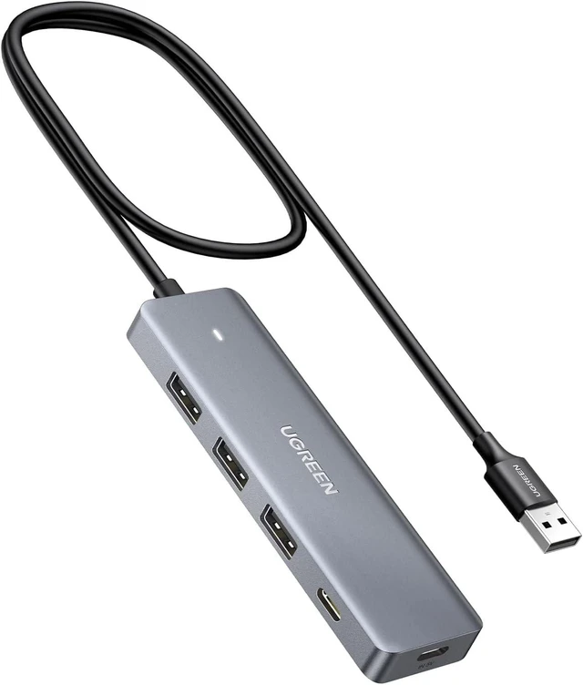 Main image of Vszerda USB Hub 4 Ports, C & 3 A Multiport Adapter, 2ft Long Cable Powered 3.0 Hub With C Power Port for Laptop, Desktop, PS5, Xbox Series, and More Devices