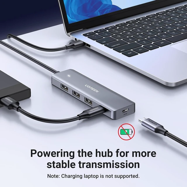 Alt view image 4 of 7 - Vszerda USB Hub 4 Ports, C & 3 A Multiport Adapter, 2ft Long Cable Powered 3.0 Hub With C Power Port for Laptop, Desktop, PS5, Xbox Series, and More Devices