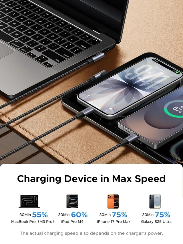 Alt view image 3 of 7 - Vszerda 240W Right Angle USB C Cable, PD 3.1 Fast Charging, 6.6ft | 90° right angle with E-Marker chip. For iPhone 17/16/Pro/Max, MacBook Pro M5, iPad, Galaxy S26/S25, Steam Deck, Switch