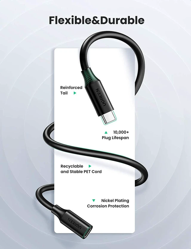 Alt view image 2 of 7 - USB Type C Extension Cable - Extender 1.5FT Male to Female USB 3.2(10Gbps) Fast Charging Thunderbolt 3 Compatible with MacBook Pro iPad Pro Dell XPS Surface Nintendo Switch DJI Mavic Dongle Hub