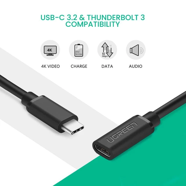 Alt view image 3 of 7 - USB Type C Extension Cable - Extender 1.5FT Male to Female USB 3.2(10Gbps) Fast Charging Thunderbolt 3 Compatible with MacBook Pro iPad Pro Dell XPS Surface Nintendo Switch DJI Mavic Dongle Hub