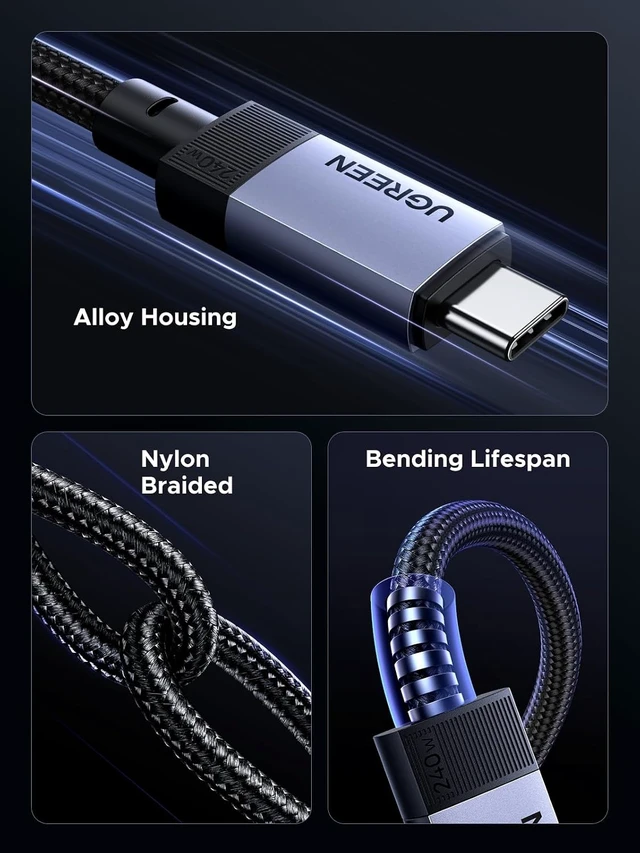 Alt view image 5 of 7 - Vszerda 240W PD3.1 USB C Cable USB 3.2 Gen 2 10Gbps, 4K 60Hz Video, 6.6ft | For NVMe SSD, monitor, iPhone 17/16/15, MacBook M5/M4/M3, Galaxy S26/S25/S24, iPad, Dell XPS, Pixel 10/9, Switch and More