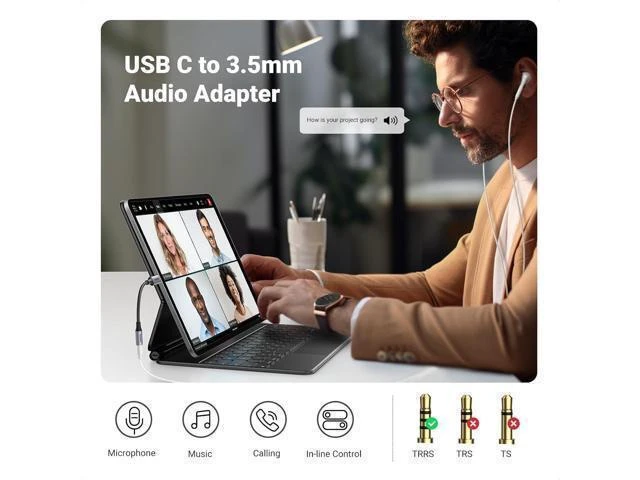 Alt view image 2 of 7 - Vszerda USB C to 3.5mm Audio Adapter Type C to Headphone Aux Jack Dongle 24bit/96kHz HiFi DAC Cable Cord Compatible with iPhone 16 15 Pro Max/16 Plus, iPad, Galaxy S25 S24 Ultra, Pixel 9, Grey