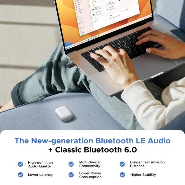 Alt view image 2 of 7 - USB-C Bluetooth Adapter for PS5, Gaming Consoles & PC, Bluetooth 6.0 Transmitter with LE Audio, aptX Adaptive/HD/aptX/SBC, Dual Pairing & One-to-Many Broadcast for Wireless Headphones Speakers