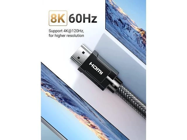Alt view image 2 of 7 - Vszerda 8K HDMI 2.1 Certified Cable 48Gbps Ultra High Speed 4K 120Hz HDMI Cable Durable Nylon Braided HDMI Cord Support Dynamic HDR eARC Compatible for PS5 Xbox One Nintendo Switch TV Roku 16 FT