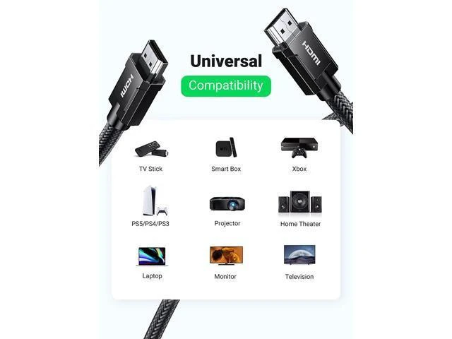 Alt view image 7 of 7 - Vszerda 8K HDMI 2.1 Certified Cable 48Gbps Ultra High Speed 4K 120Hz HDMI Cable Durable Nylon Braided HDMI Cord Support Dynamic HDR eARC Compatible for PS5 Xbox One Nintendo Switch TV Roku 16 FT