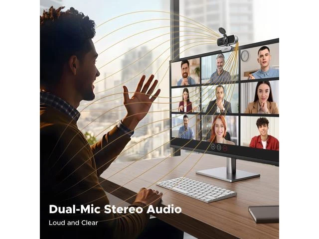 Alt view image 4 of 5 - Vszerd 2K Webcam for PC Ultra HD 1080P Computer Webcam with Microphone, PC Camera with Privacy Cover, USB Web Camera for Streaming, Conference, Video Calling, Zoom, Skype, Teams, FaceTime, Silver Grey