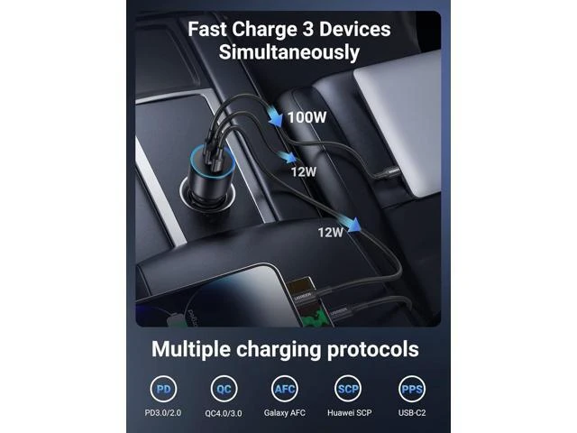 Alt view image 3 of 7 - Vszerda Bundle: 130W USB-C Car Charger + 2x 100W USB-C Cables