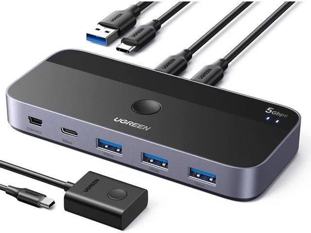 Main image of Vszerda USB Switch A & C Input for Computers - Share 4 Ports, Switcher Selector for PC, Laptop, Keyboard, Mouse, Webcam, Microphone - Adapter With 2 USB-C Data Cables and Remote