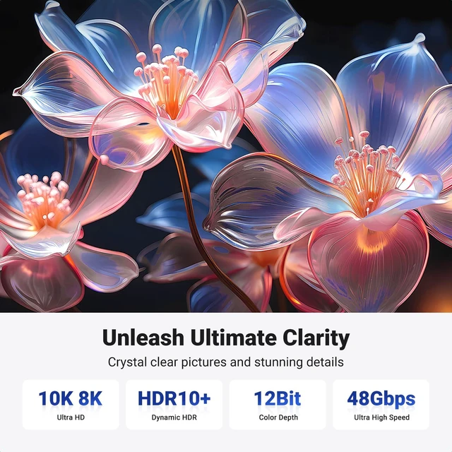 Alt view image 3 of 7 - Vszerda HDMI 2.1 Cable Certified 8K 3.3FT Ultra High Speed HDMI Cord Braided 48Gbps 4K@240Hz 10K@60Hz with Dynamic HDR eARC Dolby Atmos HDCP Compatible with PS5 PS4 Xbox Roku TV HDTV Blu-ray Projector