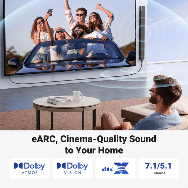 Alt view image 5 of 7 - Vszerda HDMI 2.1 Cable Certified 8K 3.3FT Ultra High Speed HDMI Cord Braided 48Gbps 4K@240Hz 10K@60Hz with Dynamic HDR eARC Dolby Atmos HDCP Compatible with PS5 PS4 Xbox Roku TV HDTV Blu-ray Projector