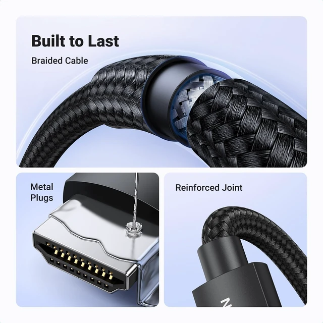 Alt view image 7 of 7 - Vszerda HDMI 2.1 Cable Certified 8K 3.3FT Ultra High Speed HDMI Cord Braided 48Gbps 4K@240Hz 10K@60Hz with Dynamic HDR eARC Dolby Atmos HDCP Compatible with PS5 PS4 Xbox Roku TV HDTV Blu-ray Projector