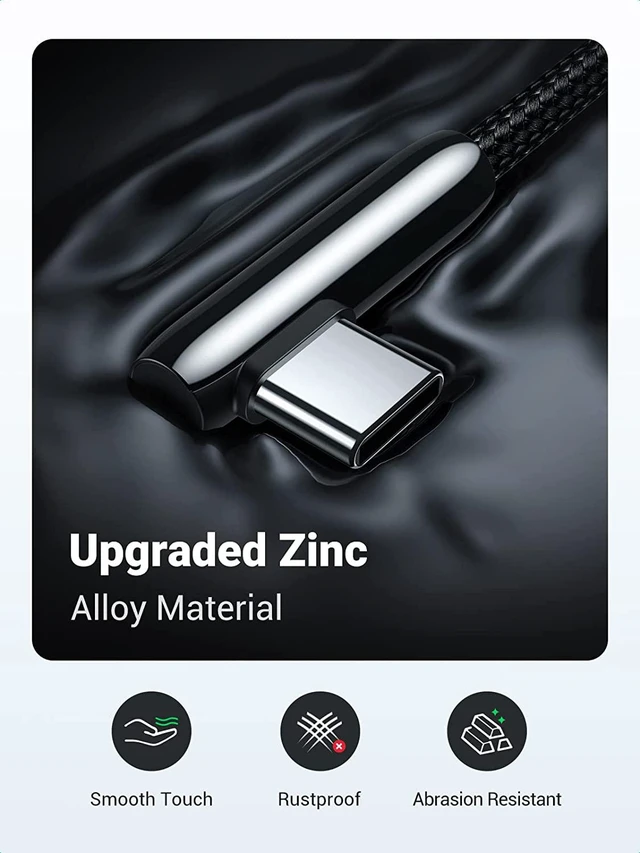 Alt view image 2 of 7 - Vszerda USB C Cable 90 Degree Right Angle USB A to Type C Fast Charging Braided Cord Compatible with iPad Mini 6 Air 4 Samsung Galaxy S21 Note 20 Z Flip Z Fold LG V60 Moto Z Z3 Nintendo Switch 3FT