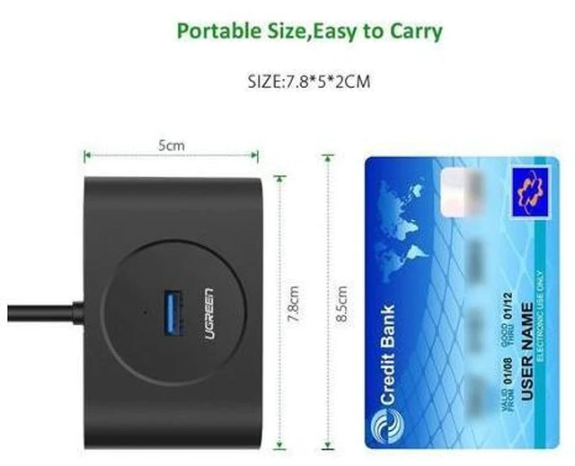 Alt view image 4 of 5 - Vszerda Portable Super Speed 4 Ports USB 3.0 HUB Cable Adapter, Not Support OTG, Cable Length: 1m (Black)