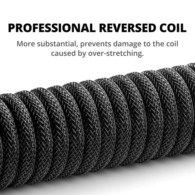Alt view image 2 of 6 - Vszerda Pro Custom Coiled USB C Cable for Gaming Keyboard, Double-Sleeved Mechanical Keyboard Cable with Detachable Metal Aviator, 1.5M USB-C to USB-A, Classic Black Color