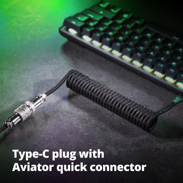 Alt view image 3 of 6 - Vszerda Pro Custom Coiled USB C Cable for Gaming Keyboard, Double-Sleeved Mechanical Keyboard Cable with Detachable Metal Aviator, 1.5M USB-C to USB-A, Classic Black Color