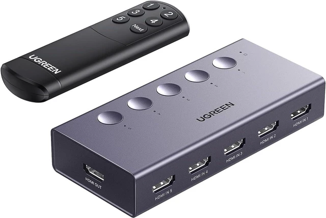 Main image of Vszerda HDMI Switch 5 in 1 Out 4K@60Hz, HDMI Splitter with Remote 5 Port HDMI Switcher Selector Support 3D CEC HDR HDCP2.2 Compatible with PS5/4/3 Xbox Nintendo Switch Roku TV Fire Stick Grey