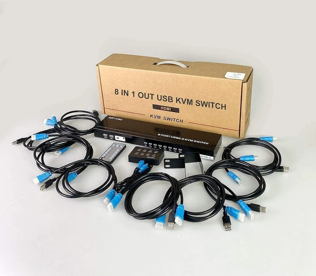 Alt view image 7 of 7 - Vszerda MT-VIKI 8 Port KVM Switch HDMI, 4K@30Hz 1U Rack Mount KVM HDMI Switch w/IR Remote & Wire-desktop Controller & 8 HDMI KVM Cables & Rack Ears