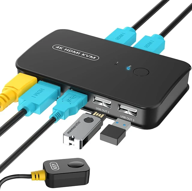 Main image of Vszerda HDMI KVM Switch USB Selector for 2 Computers Sharing Mouse Keyboard Printer to One 4K HD Monitor, Wired Controller & HDMI Cables Included