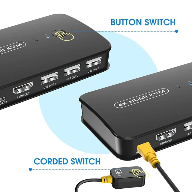 Alt view image 6 of 7 - Vszerda HDMI KVM Switch USB Selector for 2 Computers Sharing Mouse Keyboard Printer to One 4K HD Monitor, Wired Controller & HDMI Cables Included