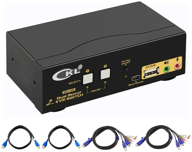 Main image of Vszerda CKL HDMI KVM Switch 2 Port Dual Monitor Extended Display, USB KVM Switch HDMI 2 in 2 Out with Audio Microphone Output and USB 2.0 Hub, PC Monitor Keyboard Mouse Switcher 4K@30Hz CKL-922HUA