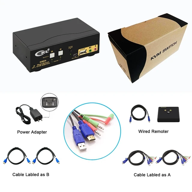 Alt view image 7 of 7 - Vszerda CKL HDMI KVM Switch 2 Port Dual Monitor Extended Display, USB KVM Switch HDMI 2 in 2 Out with Audio Microphone Output and USB 2.0 Hub, PC Monitor Keyboard Mouse Switcher 4K@30Hz CKL-922HUA