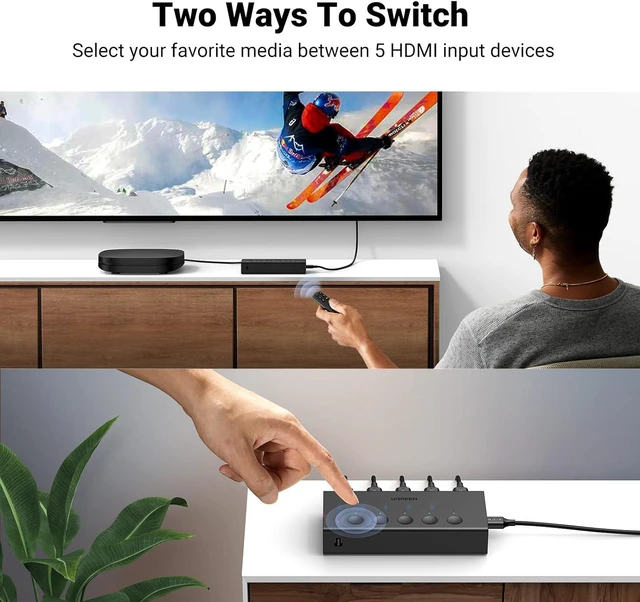 Alt view image 5 of 7 - Vszerda HDMI Switch 5 in 1 Out 4K@60Hz, HDMI Splitter with Remote 5 Port HDMI Switcher Selector Support 3D CEC HDR HDCP2.2 Compatible with PS5/4/3 Xbox Nintendo Switch Roku TV Fire Stick Black