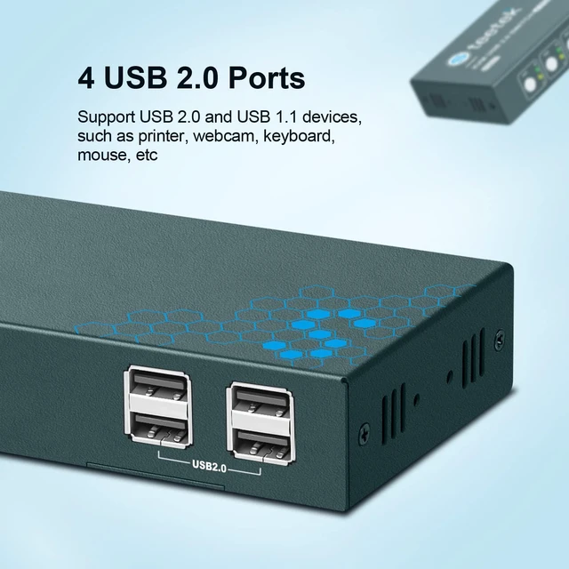 Alt view image 4 of 7 - Vszerda 4 Port HDMI KVM Switch Box, KVM Switch 4K@60Hz, KVM 4 Computer Share 1 Monitor Controlled by Keyboard Mouse, USB 2.0 and HDCP 2.2 Compatible, Button Switch, with 1 HDMI and 4 USB Cables
