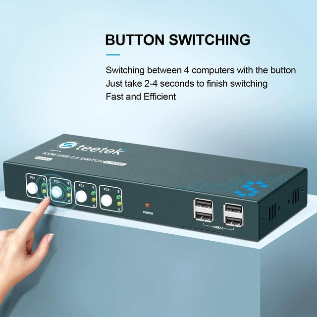 Alt view image 6 of 7 - Vszerda 4 Port HDMI KVM Switch Box, KVM Switch 4K@60Hz, KVM 4 Computer Share 1 Monitor Controlled by Keyboard Mouse, USB 2.0 and HDCP 2.2 Compatible, Button Switch, with 1 HDMI and 4 USB Cables