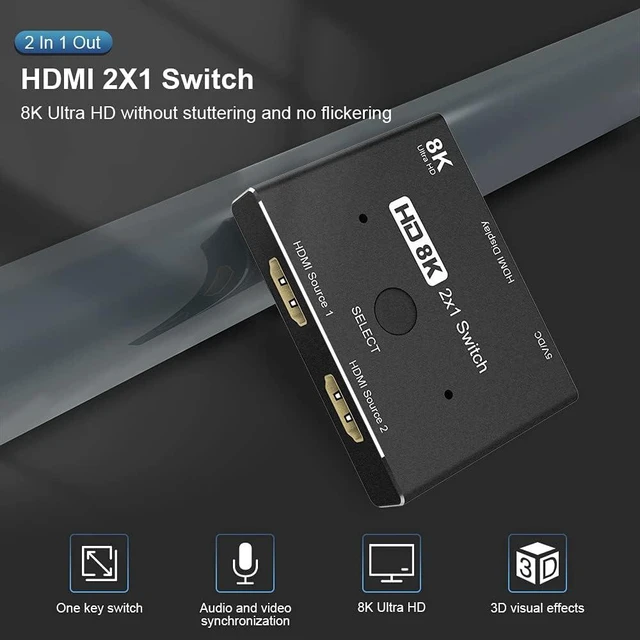 Alt view image 2 of 7 - Vszerda HDMI 2.1 Ultra HD 8K High Speed 48Gbps Directional Switch Adapter 2in 1out 8K@60Hz 4K@120Hz Converter Compatible with XBOX PS5 Projectors Monitors