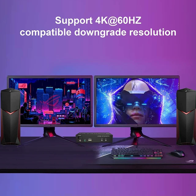 Alt view image 5 of 7 - Vszerda DisplayPort HDMI Dual Monitor KVM Switch 4K@60Hz 2 in 2 Out Displayport and HDMI KVM Switch 2 Computers Share 2 Monitors and one Set of Keyboard, Mouse, 2xUSB Cables and 1xController