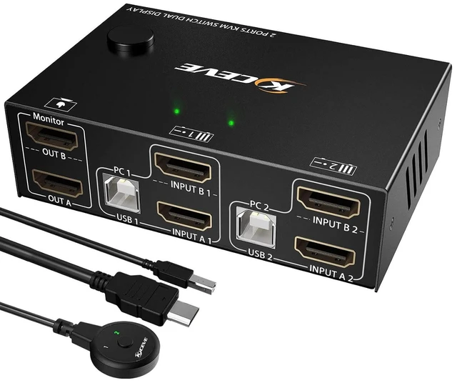 Main image of Vszerda Dual Monitor KVM Switch HDMI 2 Port 4K@30Hz,MLEEDA USB HDMI Extended Display Switcher for 2 Computers Share 2 Monitors and 4 USB 2.0 Hub,Desktop Controller and USB HDMI Cables Included
