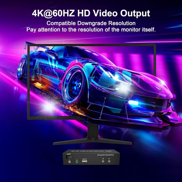Alt view image 6 of 7 - Vszerda KVM Switch Dual Monitor Display Port and HDMI 4K@60Hz Extended Display KVM Switch 2 Monitors 2 Computers with Audio Microphone Output and 3 USB Ports, PC Monitor Keyboard Mouse Switcher