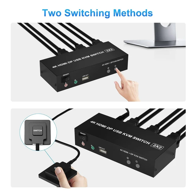 Alt view image 7 of 7 - Vszerda KVM Switch Dual Monitor Display Port and HDMI 4K@60Hz Extended Display KVM Switch 2 Monitors 2 Computers with Audio Microphone Output and 3 USB Ports, PC Monitor Keyboard Mouse Switcher