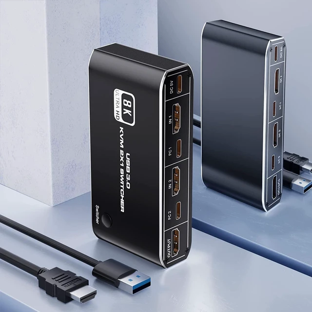 Main image of USB HDMI 2.1 KVM Switch 4K 120Hz, BolAAzuL 8K Dual-Port USB 3.0 HDMI 2.1 KVM Switch, USB-C HDMI KVM Switcher with Keyboard Shortcut Hotkey Switching HDCP 2.3 for Nvidia AMD Xbox Series X S PS5/4 pro