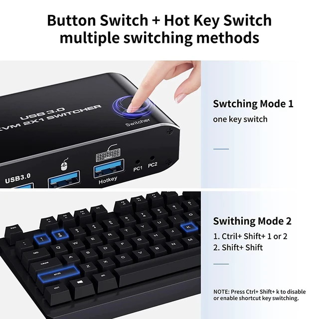 Alt view image 6 of 7 - USB HDMI 2.1 KVM Switch 4K 120Hz, BolAAzuL 8K Dual-Port USB 3.0 HDMI 2.1 KVM Switch, USB-C HDMI KVM Switcher with Keyboard Shortcut Hotkey Switching HDCP 2.3 for Nvidia AMD Xbox Series X S PS5/4 pro