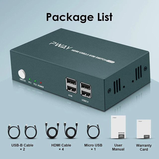 Alt view image 5 of 5 - KVM Switch Dual Monitor HDMI 2 Port, 4K@30Hz, Extended Display for KVM Switch 2 computers 2 monitors, Hotkey Switch, 2 USB 2.0 Hub Support Printer and USB 2.0 Devices, with 4 Video Cables(2x2 4k@30Hz)